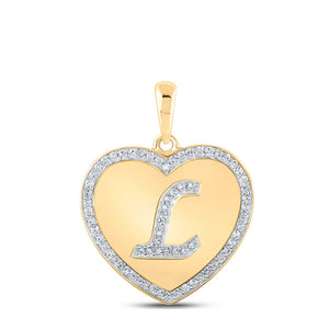 Diamond Initial & Letter Pendant | 10kt Yellow Gold Womens Round Diamond Heart L Letter Pendant 1/4 Cttw | Splendid Jewellery GND