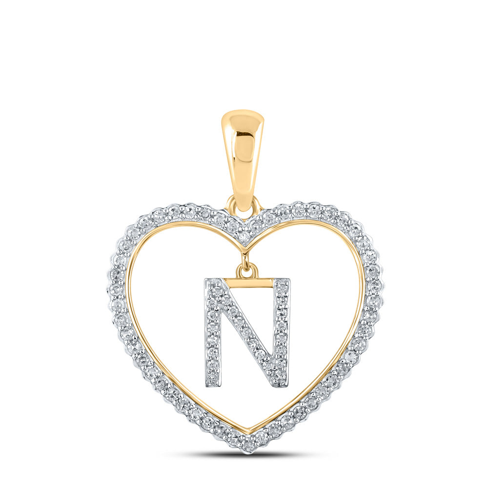 Diamond Initial & Letter Pendant | 10kt Yellow Gold Womens Round Diamond Heart N Letter Pendant 1/4 Cttw | Splendid Jewellery GND