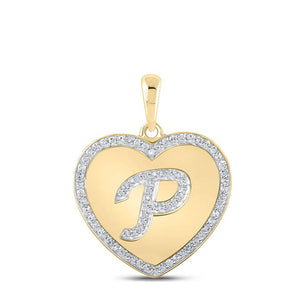 Diamond Initial & Letter Pendant | 10kt Yellow Gold Womens Round Diamond Heart P Letter Pendant 1/4 Cttw | Splendid Jewellery GND