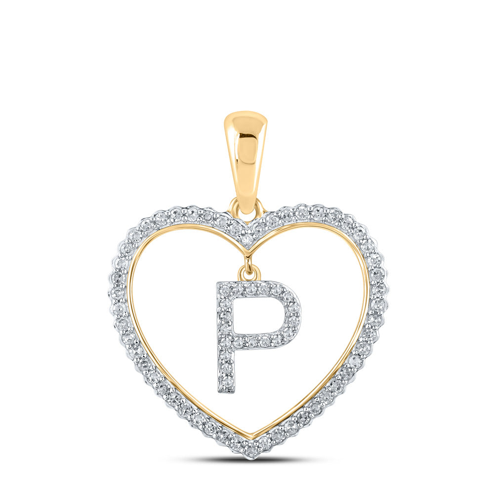 Diamond Initial & Letter Pendant | 10kt Yellow Gold Womens Round Diamond Heart P Letter Pendant 1/4 Cttw | Splendid Jewellery GND