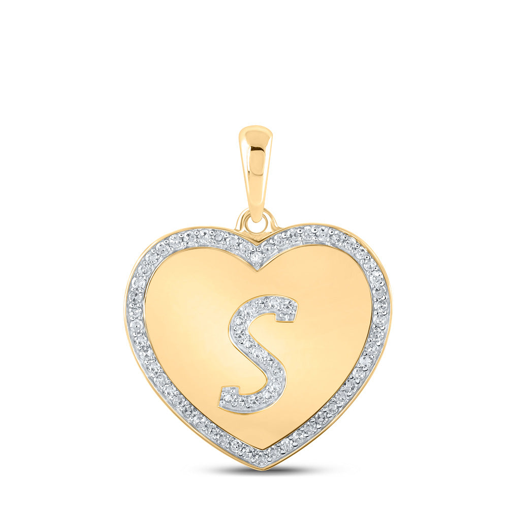 Diamond Initial & Letter Pendant | 10kt Yellow Gold Womens Round Diamond Heart S Letter Pendant 1/4 Cttw | Splendid Jewellery GND