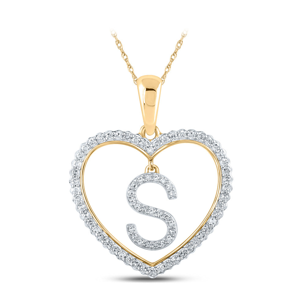 Diamond Initial & Letter Pendant | 10kt Yellow Gold Womens Round Diamond Heart S Letter Pendant 1/4 Cttw | Splendid Jewellery GND