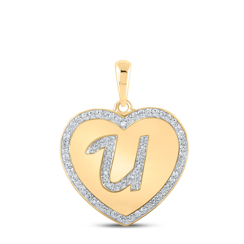 Diamond Initial & Letter Pendant | 10kt Yellow Gold Womens Round Diamond Heart U Letter Pendant 1/4 Cttw | Splendid Jewellery GND