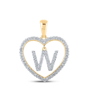 Diamond Initial & Letter Pendant | 10kt Yellow Gold Womens Round Diamond Heart W Letter Pendant 1/4 Cttw | Splendid Jewellery GND