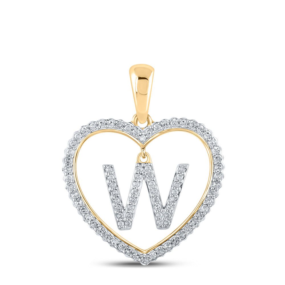 Diamond Initial & Letter Pendant | 10kt Yellow Gold Womens Round Diamond Heart W Letter Pendant 1/4 Cttw | Splendid Jewellery GND