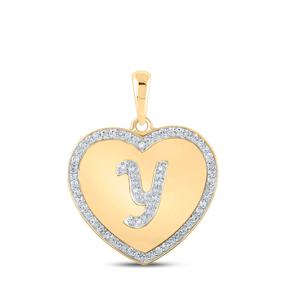Diamond Initial & Letter Pendant | 10kt Yellow Gold Womens Round Diamond Heart Y Letter Pendant 1/4 Cttw | Splendid Jewellery GND