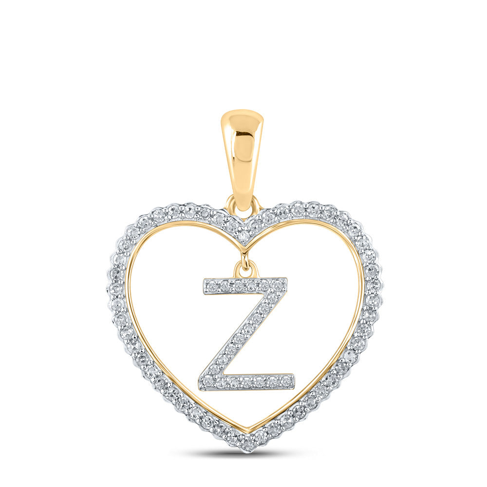 Diamond Initial & Letter Pendant | 10kt Yellow Gold Womens Round Diamond Heart Z Letter Pendant 1/4 Cttw | Splendid Jewellery GND