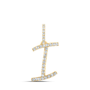 Diamond Initial & Letter Pendant | 10kt Yellow Gold Womens Round Diamond I Initial Letter Pendant 1/8 Cttw | Splendid Jewellery GND