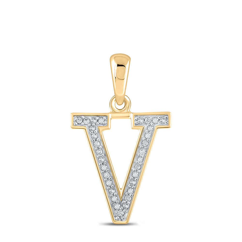 Diamond Initial & Letter Pendant | 10kt Yellow Gold Womens Round Diamond Initial V Letter Pendant 1/20 Cttw | Splendid Jewellery GND