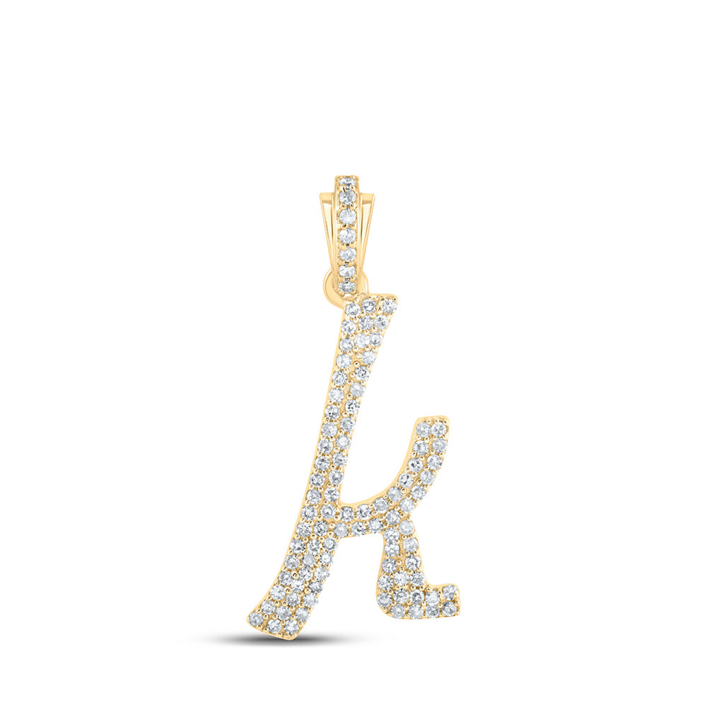 Diamond Initial & Letter Pendant | 10kt Yellow Gold Womens Round Diamond K Cursive Initial Letter Pendant 3/8 Cttw | Splendid Jewellery GND