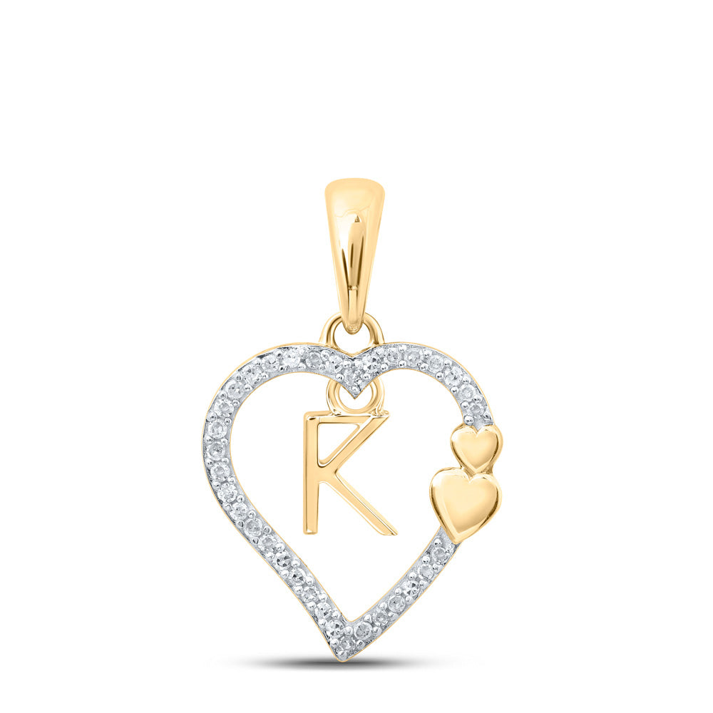 Diamond Initial & Letter Pendant | 10kt Yellow Gold Womens Round Diamond K Heart Letter Pendant 1/10 Cttw | Splendid Jewellery GND