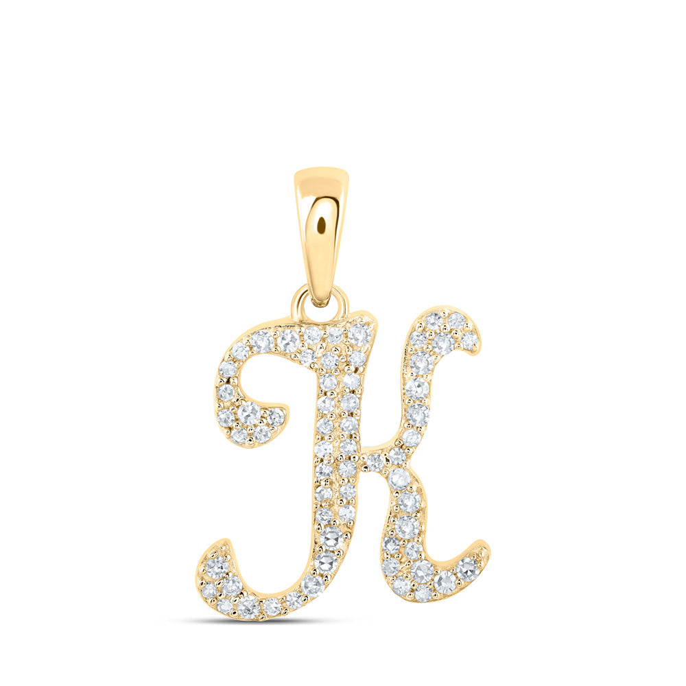 Diamond Initial & Letter Pendant | 10kt Yellow Gold Womens Round Diamond K Initial Letter Pendant 1/5 Cttw | Splendid Jewellery GND
