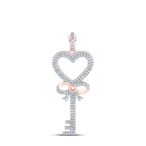 Diamond Key Pendant | 10kt Rose Gold Womens Round Diamond Heart Key Pendant 1/2 Cttw | Splendid Jewellery GND