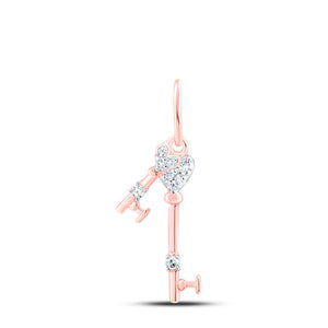 Diamond Key Pendant | 10kt Rose Gold Womens Round Diamond Heart Key Pendant 1/20 Cttw | Splendid Jewellery GND
