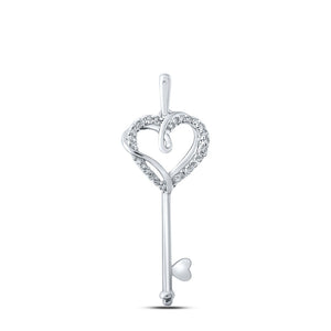 Diamond Key Pendant | 10kt White Gold Womens Round Diamond Heart Key Pendant 1/12 Cttw | Splendid Jewellery GND