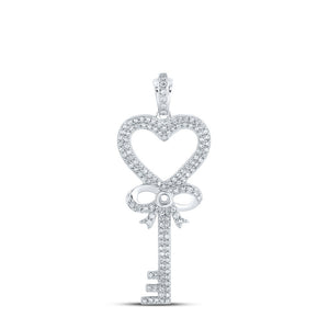 Diamond Key Pendant | 10kt White Gold Womens Round Diamond Heart Key Pendant 1/2 Cttw | Splendid Jewellery GND