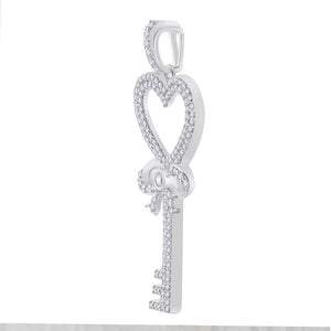 Diamond Key Pendant | 10kt White Gold Womens Round Diamond Heart Key Pendant 1/2 Cttw | Splendid Jewellery GND