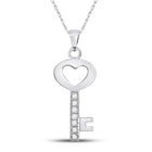 Captivating Love's Key Pendant | 10kt White Gold Womens Round Diamond Key Heart Pendant 1/20 Cttw  Top View from Splendid Jewellery