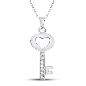 Diamond Key Pendant | 10kt White Gold Womens Round Diamond Key Heart Pendant 1/20 Cttw | Splendid Jewellery GND