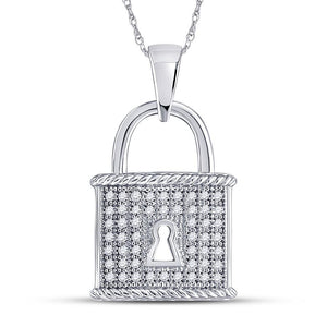 Diamond Key Pendant | 10kt White Gold Womens Round Diamond Key Lock Dangle Pendant 1/8 Cttw | Splendid Jewellery GND
