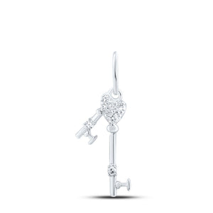 Diamond Key Pendant | 10kt White Gold Womens Round Diamond Key Pendant 1/20 Cttw | Splendid Jewellery GND