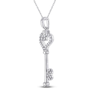 Diamond Key Pendant | 10kt White Gold Womens Round Diamond Key Pendant 1/6 Cttw | Splendid Jewellery GND