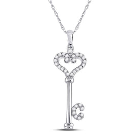 Enchanting White Gold Diamond Key Pendant Top view from the 10Kt White Gold Womens Round Diamond Key Pendant 1 6 Cttwpin284968 collection by Splendid Jewellery