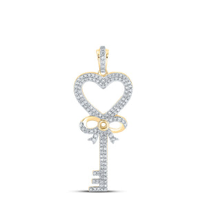 Diamond Key Pendant | 10kt Yellow Gold Womens Round Diamond Heart Key Pendant 1/2 Cttw | Splendid Jewellery GND