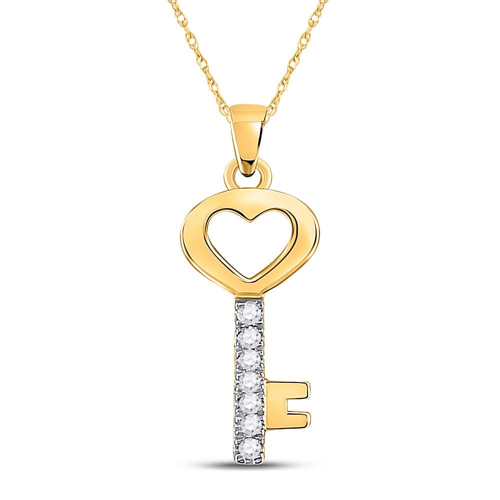Diamond Key Pendant | 10kt Yellow Gold Womens Round Diamond Key Heart Pendant 1/20 Cttw | Splendid Jewellery GND