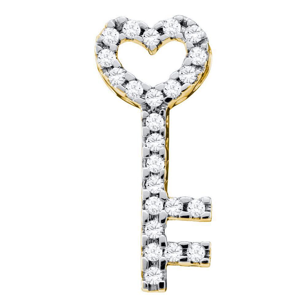 Diamond Key Pendant | 10kt Yellow Gold Womens Round Diamond Key Heart Pendant 1/4 Cttw | Splendid Jewellery GND