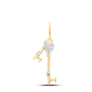 Diamond Key Pendant | 10kt Yellow Gold Womens Round Diamond Key Pendant 1/20 Cttw | Splendid Jewellery GND