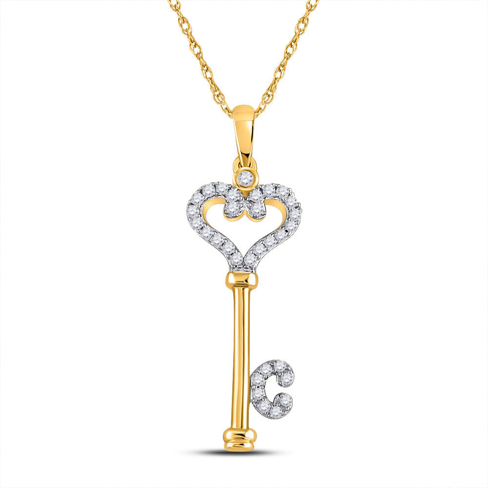 Diamond Key Pendant | 10kt Yellow Gold Womens Round Diamond Key Pendant 1/6 Cttw | Splendid Jewellery GND