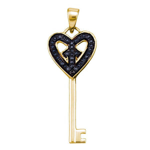 Diamond Key Pendant | Yellow-tone Sterling Silver Womens Round Black Color Enhanced Diamond Key Pendant 1/10 Cttw | Splendid Jewellery GND