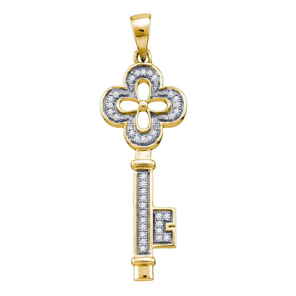 Diamond Key Pendant | Yellow-tone Sterling Silver Womens Round Diamond Key Love Pendant 1/8 Cttw | Splendid Jewellery GND