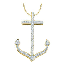 Load image into Gallery viewer, Radiant Seascape Diamond Pendant | 10k Yellow Gold Round Diamond Womens Anchor Nautical Pendant 1/6 Cttw | Splendid Jewellery  Top View from Splendid Jewellery