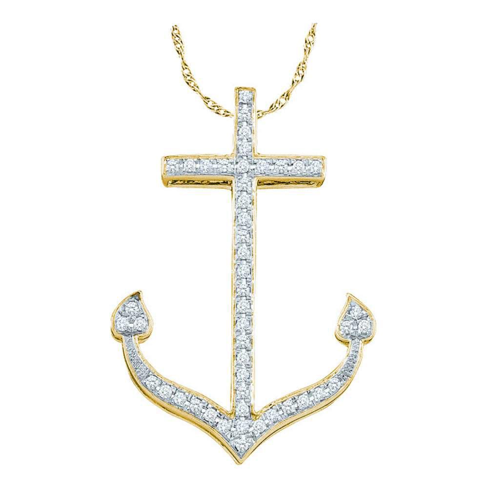 Diamond Nautical Pendant | 10k Yellow Gold Round Diamond Womens Anchor Nautical Pendant 1/6 Cttw | Splendid Jewellery GND