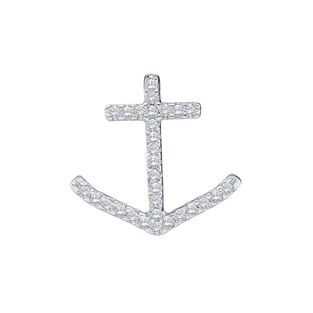 Diamond Nautical Pendant | 10kt White Gold Womens Round Diamond Anchor Nautical Pendant 1/4 Cttw | Splendid Jewellery GND