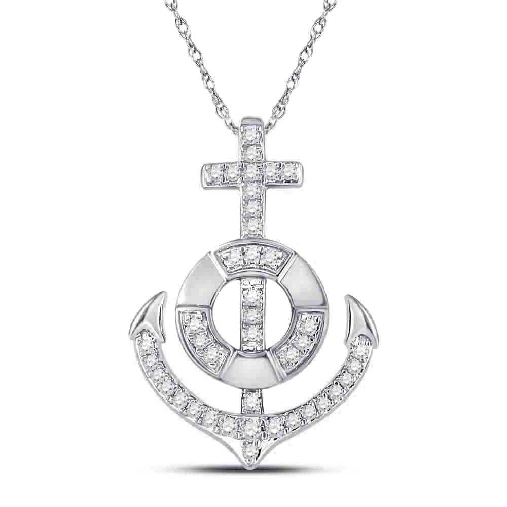 Diamond Nautical Pendant | 10kt White Gold Womens Round Diamond Anchor Nautical Pendant 1/5 Cttw | Splendid Jewellery GND