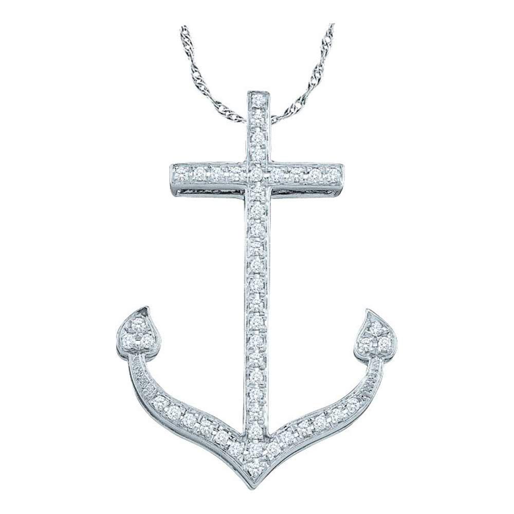 Diamond Nautical Pendant | 10kt White Gold Womens Round Diamond Anchor Nautical Pendant 1/6 Cttw | Splendid Jewellery GND
