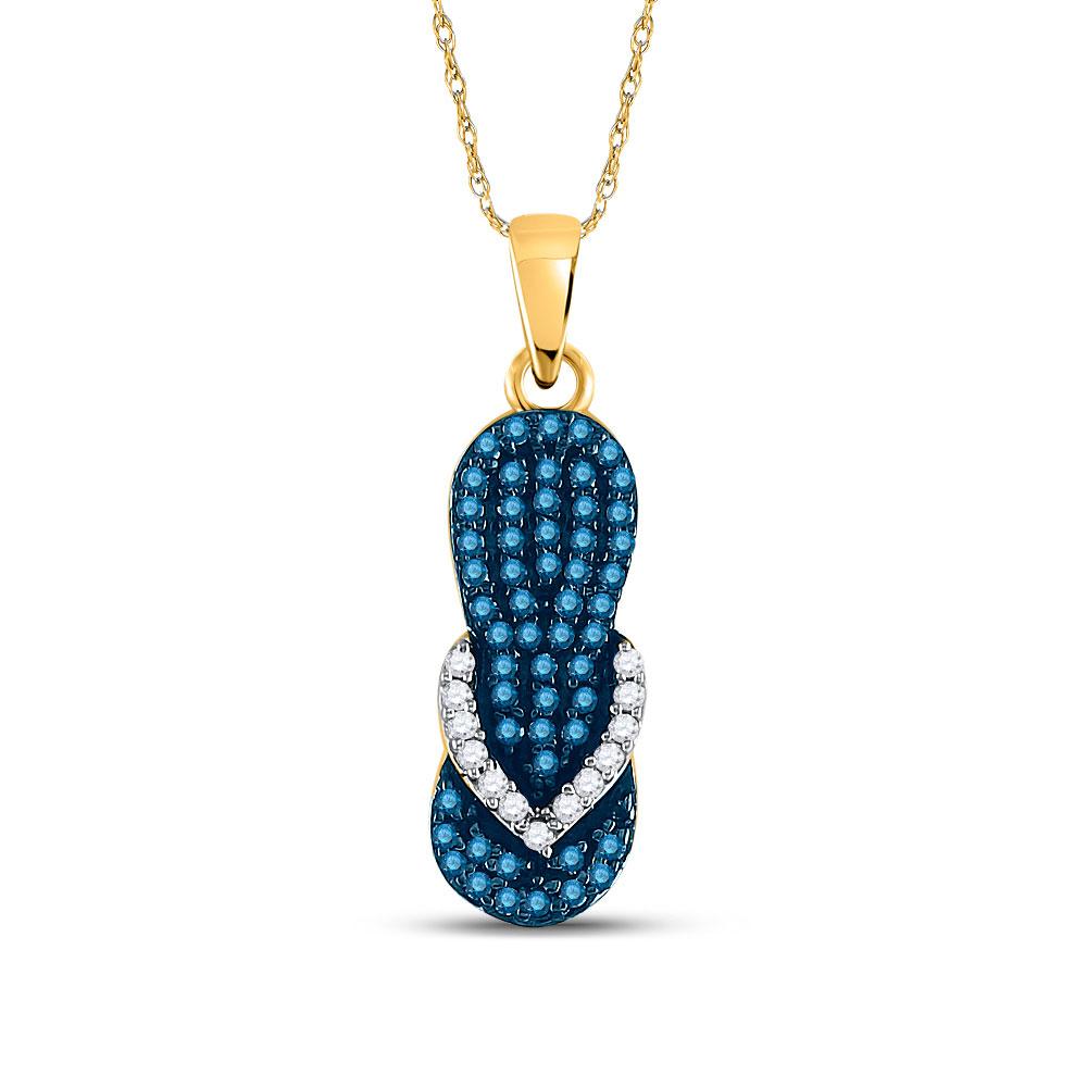 Diamond Nautical Pendant | 10kt Yellow Gold Womens Round Blue Color Enhanced Diamond Flip Flop Sandal Pendant 1/3 Cttw | Splendid Jewellery GND