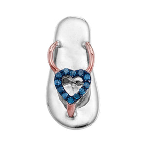 Diamond Nautical Pendant | Sterling Silver Womens Round Blue Color Enhanced Diamond Nautical Sandal Pendant 1/20 Cttw | Splendid Jewellery GND
