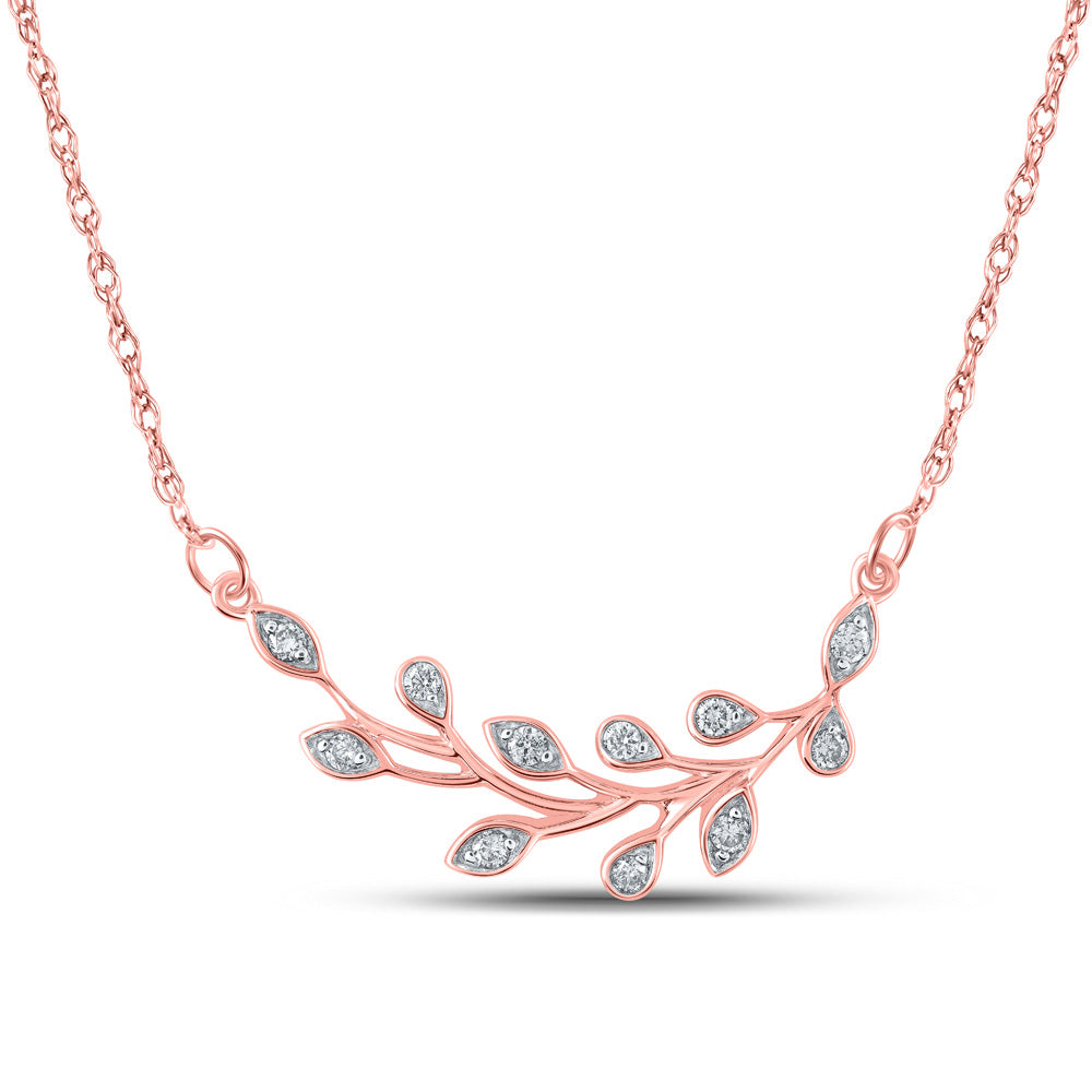 Diamond Pendant Necklace | 10kt Rose Gold Womens Round Diamond Branch Floral Fashion Necklace 1/6 Cttw | Splendid Jewellery GND