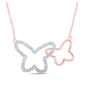 Diamond Pendant Necklace | 10kt Rose Gold Womens Round Diamond Butterfly Necklace 1/4 Cttw | Splendid Jewellery GND
