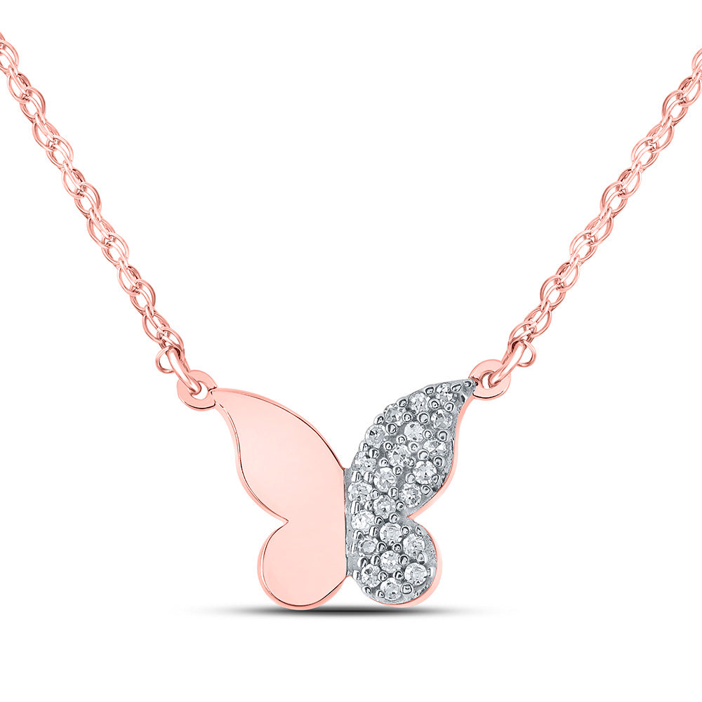 Diamond Pendant Necklace | 10kt Rose Gold Womens Round Diamond Butterfly Necklace 1/8 Cttw | Splendid Jewellery GND