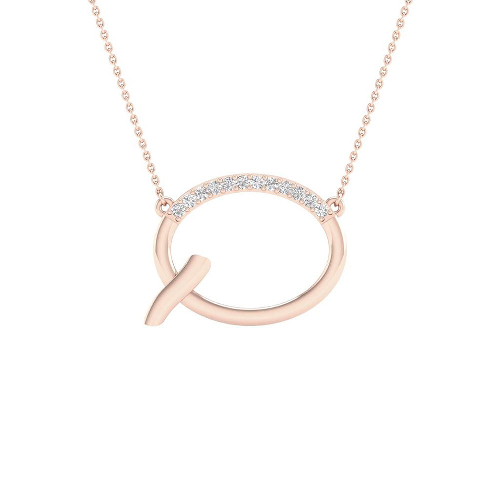 Diamond Pendant Necklace | 10kt Rose Gold Womens Round Diamond Initial Q Letter Necklace 1/20 Cttw | Splendid Jewellery GND
