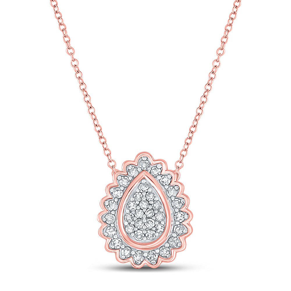 Diamond Pendant Necklace | 10kt Rose Gold Womens Round Diamond Teardrop Necklace 1/5 Cttw | Splendid Jewellery GND
