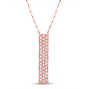 Diamond Pendant Necklace | 10kt Rose Gold Womens Round Diamond Vertical Bar Necklace 1/4 Cttw | Splendid Jewellery GND
