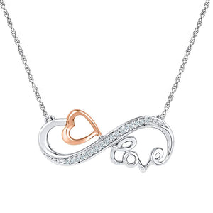 Diamond Pendant Necklace | 10kt Two-tone Gold Womens Round Diamond Heart Love Infinity Necklace 1/20 Cttw | Splendid Jewellery GND