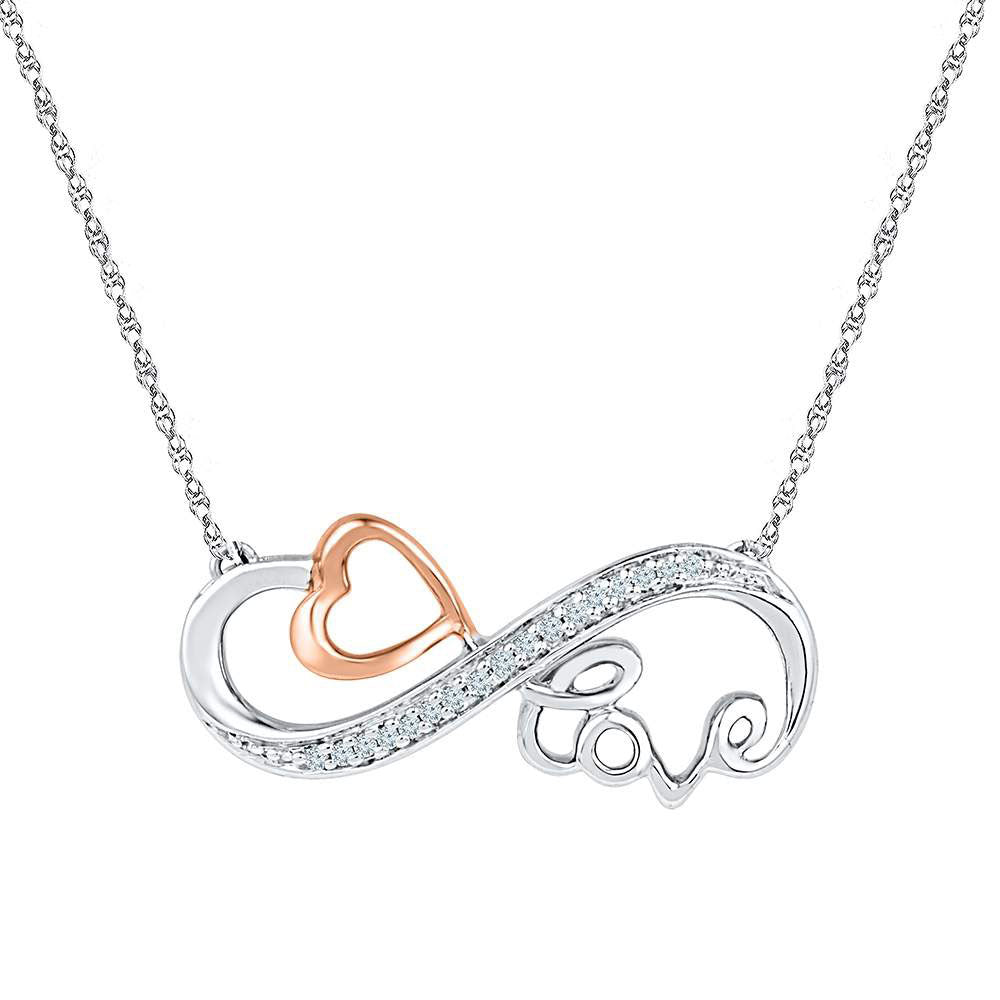Diamond Pendant Necklace | 10kt Two-tone Gold Womens Round Diamond Heart Love Infinity Necklace 1/20 Cttw | Splendid Jewellery GND