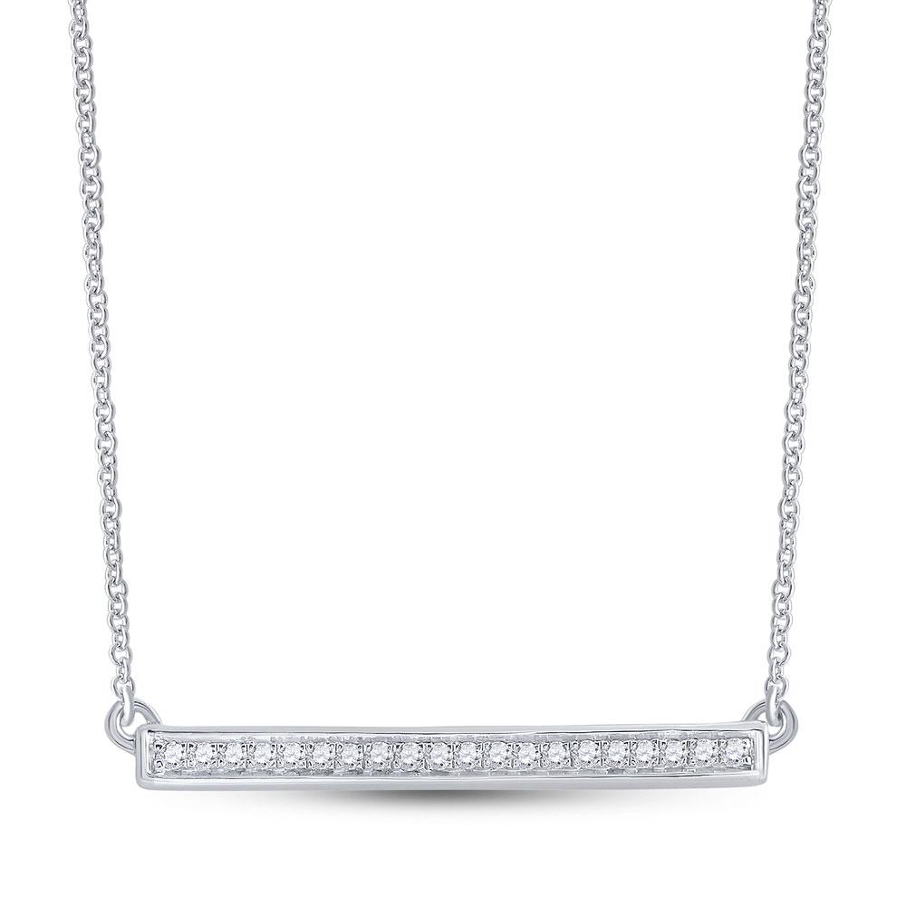 Diamond Pendant Necklace | 10kt White Gold Womens Round Diamond Bar Pendant Chain Necklace 1/10 Cttw | Splendid Jewellery GND